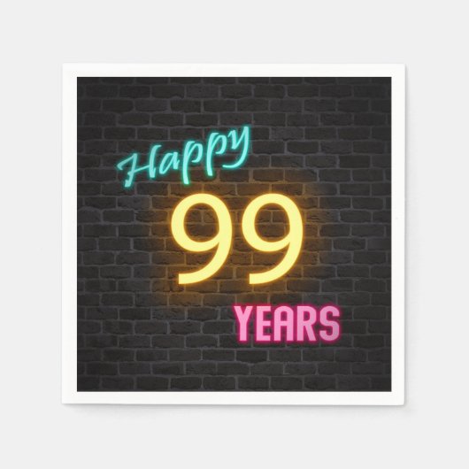 gloeiend neon 99-teken op bakstenen muur servet (Voorkant)