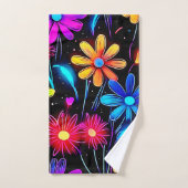 Gloeiend Neon Bloempatroon Bad Handdoek (Handdoek)