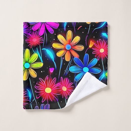 Gloeiend Neon Bloempatroon Bad Handdoek (Wasdoekje)