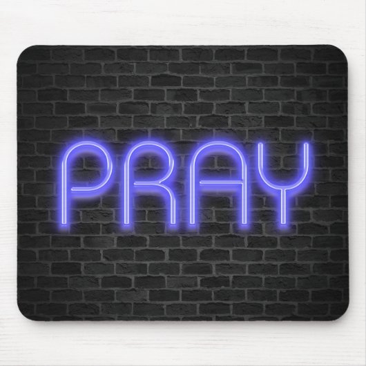 gloeiend neon PRAY-teken op baksteen Muismat (Voorkant)