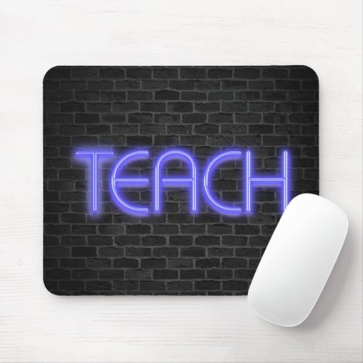gloeiend neon TEACH-teken op baksteen Muismat (Met muis)