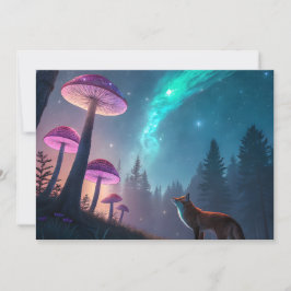 Gloeiend Paddenstoelenbos Vos Fantasie Kunst Feestdagenkaart