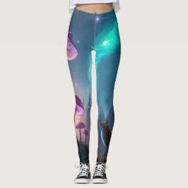 Gloeiend Paddenstoelenbos Vos Fantasie Kunst Leggings