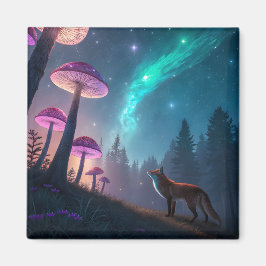 Gloeiend Paddenstoelenbos Vos Fantasie Kunst Magneet