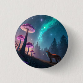 Gloeiend Paddenstoelenbos Vos Fantasie Kunst Ronde Button 3,2 Cm