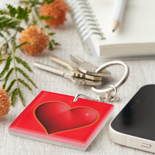 Gloeiend Rode 3-D Hart Sleutelhanger (Voorkant Rechts)
