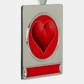 Gloeiend Rode 3-D Hart Verzilverd Banner Ornament (Rechts)