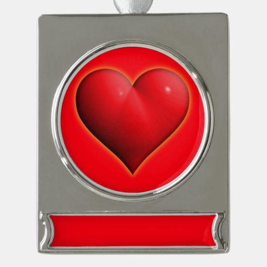 Gloeiend Rode 3-D Hart Verzilverd Banner Ornament (Voorkant)