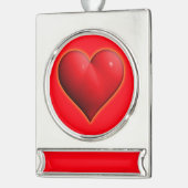 Gloeiend Rode 3-D Hart Verzilverd Banner Ornament (Links)