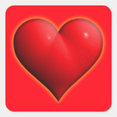 Gloeiend Rode 3-D Hart Vierkante Sticker (Voorkant)