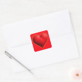 Gloeiend Rode 3-D Hart Vierkante Sticker (Envelop)