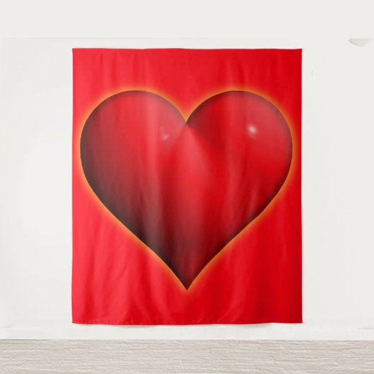Gloeiend Rode 3-D Hart Wandkleed (Voorkant)
