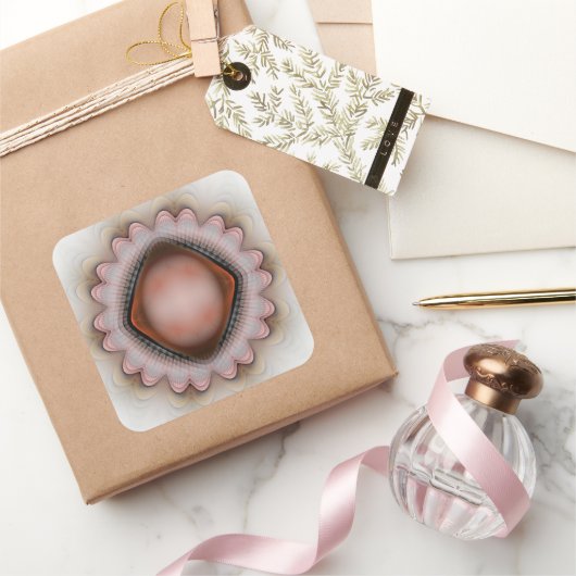 Gloeiend rood kristal ornament vierkante sticker (Geschenken)