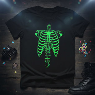 Gloeiend skelet ribbenkast en handafdruk in het do t-shirt