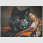 Gloeiend Turkoois Zwarte Wolf Portret Tissuepapier (Voorkant)