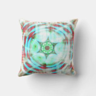 Gloeiend Turquoise Wheel op rood Abstract Kussen