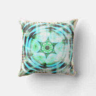 Gloeiend Turquoise Wheel op zwart Abstract Kussen