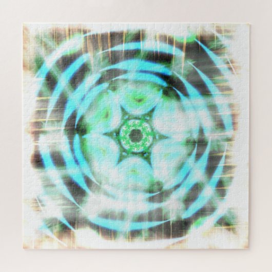 Gloeiend Turquoise Wheel op zwart Abstract Legpuzzel (Horizontaal)