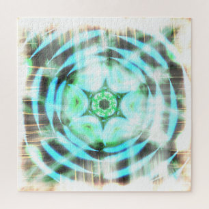 Gloeiend Turquoise Wheel op zwart Abstract Legpuzzel