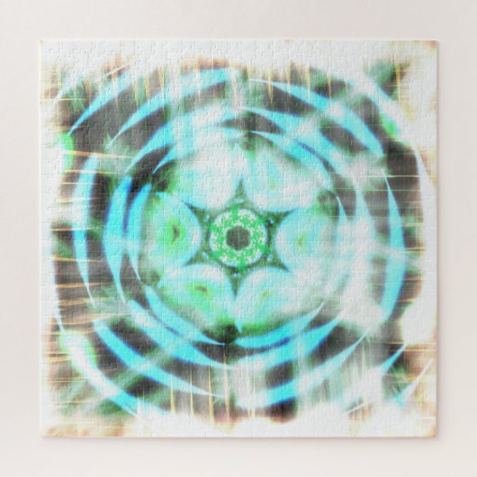 Gloeiend Turquoise Wheel op zwart Abstract Legpuzzel (Verticaal)