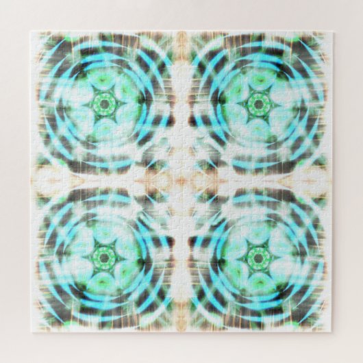Gloeiend Turquoise Wheel op zwart Abstract patroon Legpuzzel (Horizontaal)