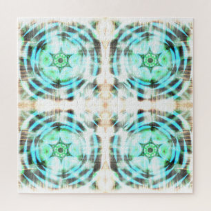 Gloeiend Turquoise Wheel op zwart Abstract patroon Legpuzzel