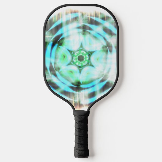 Gloeiend Turquoise Wheel op zwart Abstract Pickleball Paddle (Voorkant)