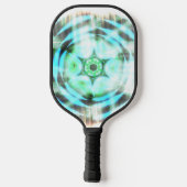 Gloeiend Turquoise Wheel op zwart Abstract Pickleball Paddle (Achterkant)
