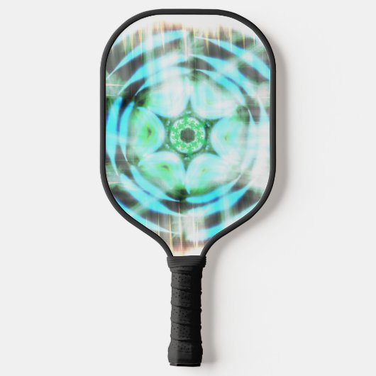 Gloeiend Turquoise Wheel op zwart Abstract Pickleball Paddle (Achterkant)