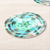 Gloeiend Turquoise Wheel op zwart Abstract Ronde Kartonnen Onderzetter (Gebogen)
