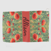 Gloeiend veld van rode klaprozen, personaliseerbaa golfhanddoek (Horizontaal)