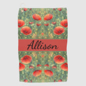 Gloeiend veld van rode klaprozen, personaliseerbaa golfhanddoek (Voorkant)