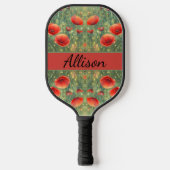 Gloeiend veld van rode klaprozen, personaliseerbaa pickleball paddle (Voorkant)
