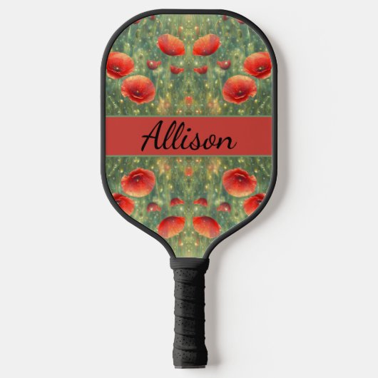 Gloeiend veld van rode klaprozen, personaliseerbaa pickleball paddle (Voorkant)