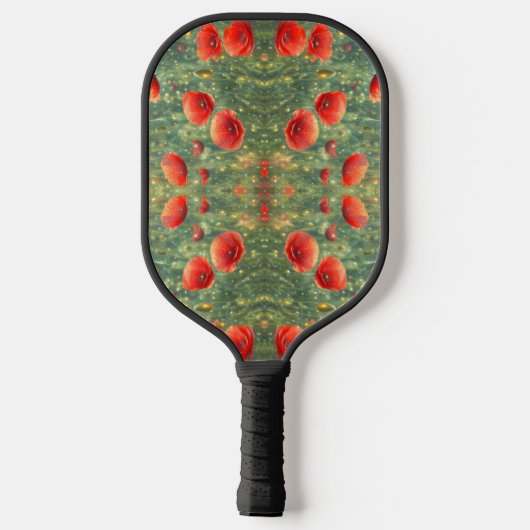 Gloeiend veld van rode klaprozen, personaliseerbaa pickleball paddle (Achterkant)