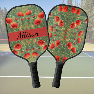 Gloeiend veld van rode klaprozen, personaliseerbaa pickleball paddle
