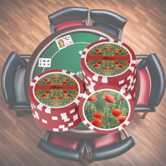 Gloeiend veld van rode klaprozen, personaliseerbaa poker chips