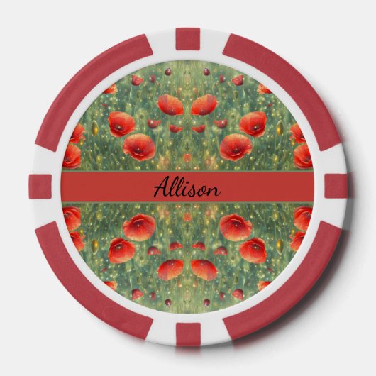 Gloeiend veld van rode klaprozen, personaliseerbaa poker chips (Voorkant)
