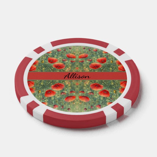 Gloeiend veld van rode klaprozen, personaliseerbaa poker chips (Enkel)
