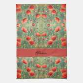 Gloeiend veld van rode klaprozen, personaliseerbaa theedoek (Verticaal)