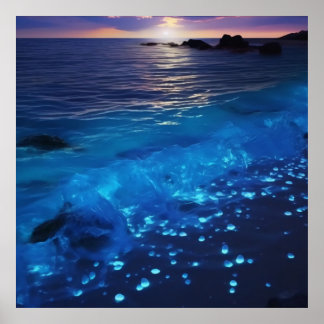 Gloeiend water Bioluminescent strand Poster