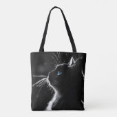 Gloeiend zwart kattenportret met blauw oog tote bag (Achterkant)