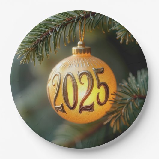 Gloeiende 2025 Kerst Ornament Papieren Bordje (Voorkant)