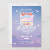 Gloeiende aardbeien taart verjaardag kaart (Voorkant)