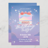 Gloeiende aardbeien taart verjaardag kaart (Voorkant / Achterkant)