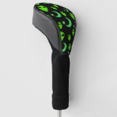 Gloeiende aliens, halve maan en sterren op zwart golfheadcover (Schuin)