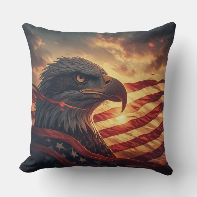 Gloeiende Amerikaanse Adelaar Patriottische Amerik Kussen (Voorkant)