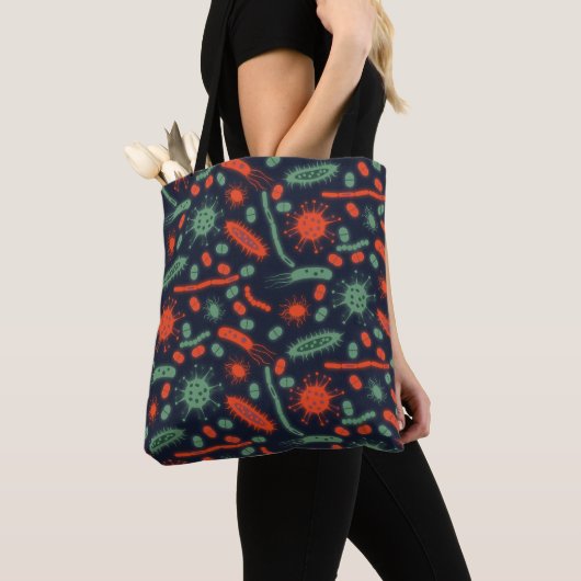 Gloeiende bacteriën micro-organisme groen rood tote bag (Dichtbij)