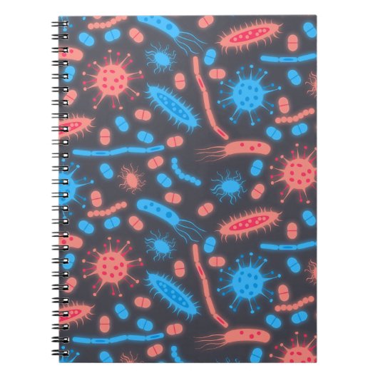 Gloeiende bacteriën micro-organisme roze blauw notitieboek (Voorkant)