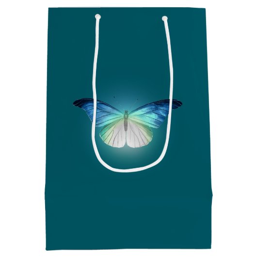 Gloeiende blauw-witte vlinders medium cadeauzakje (Achterkant)